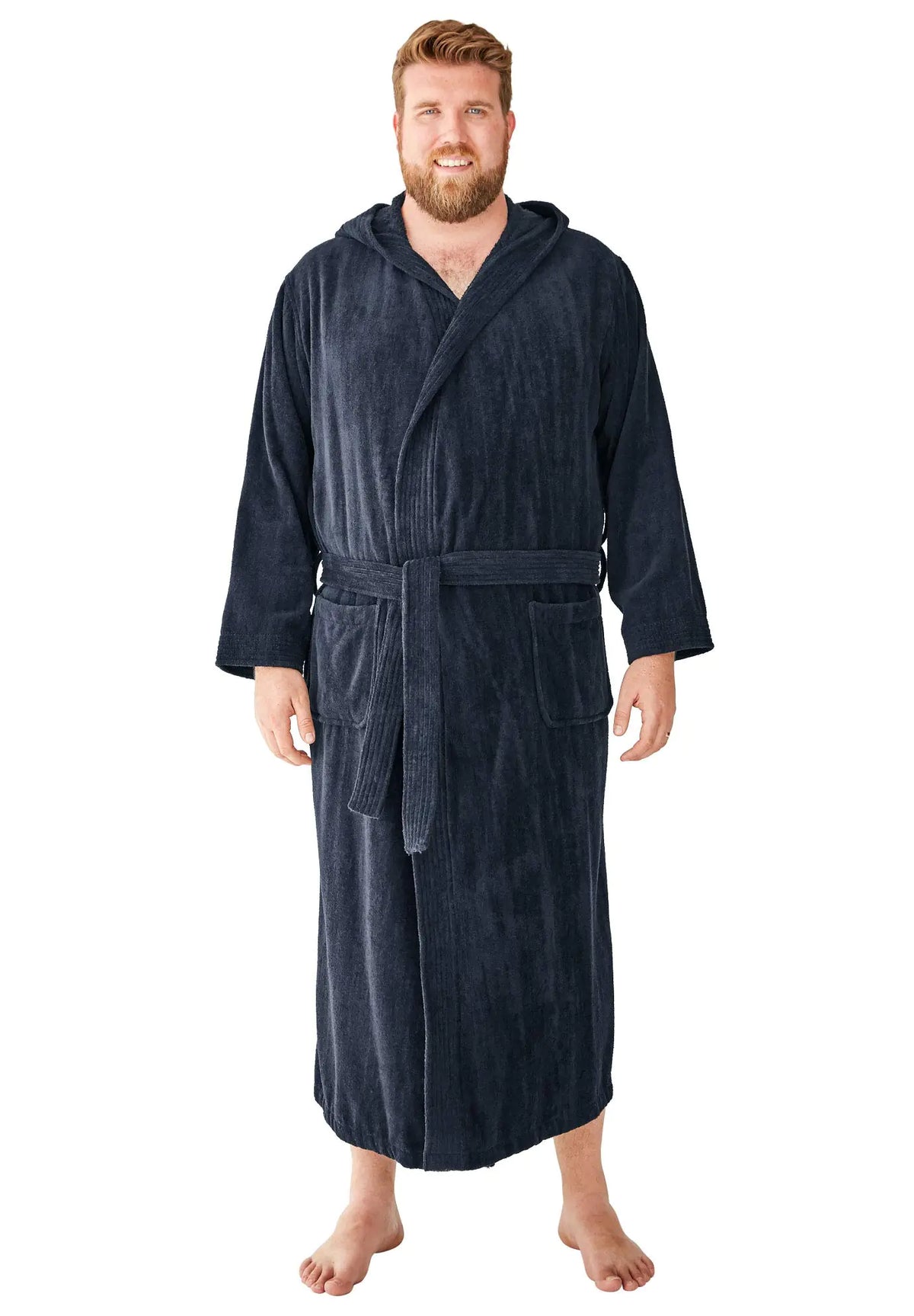 Plush terry-velour hooded maxi robe