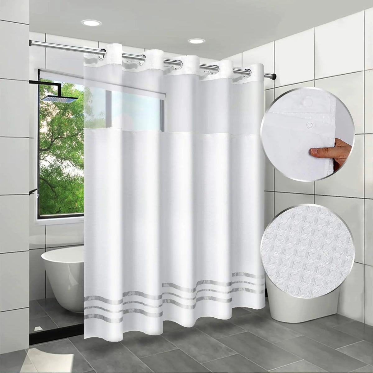 Heavy waffle shower curtain and liner