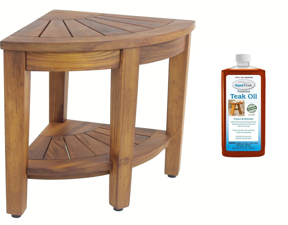 Solid teak corner shower bench