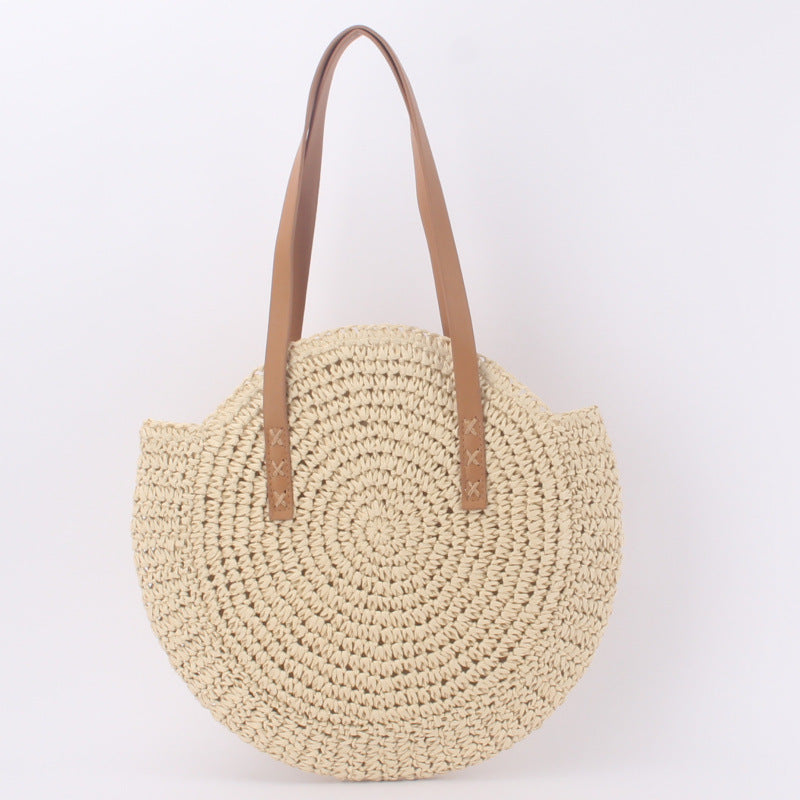 Round Woven Straw Shoulder Bag