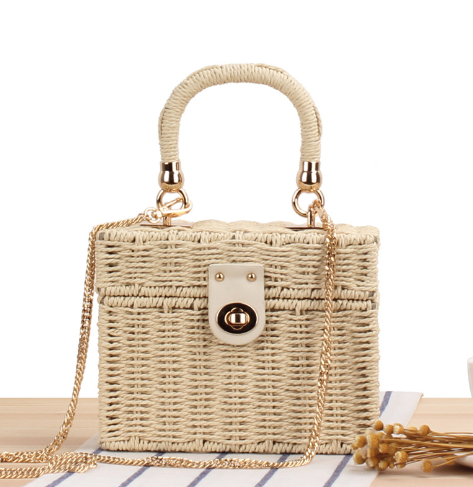 Woven Paper-Rattan Box Bag with Top Handle