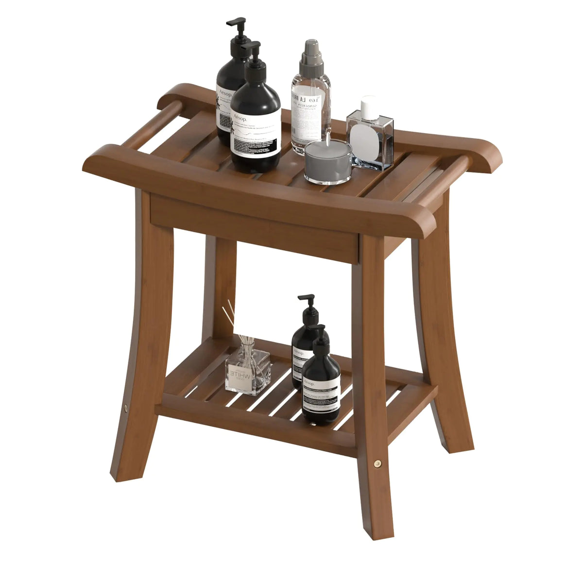 Chestnut bamboo shower stool