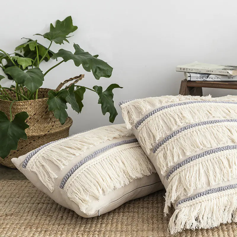 Cotton-linen tassel cushion cover