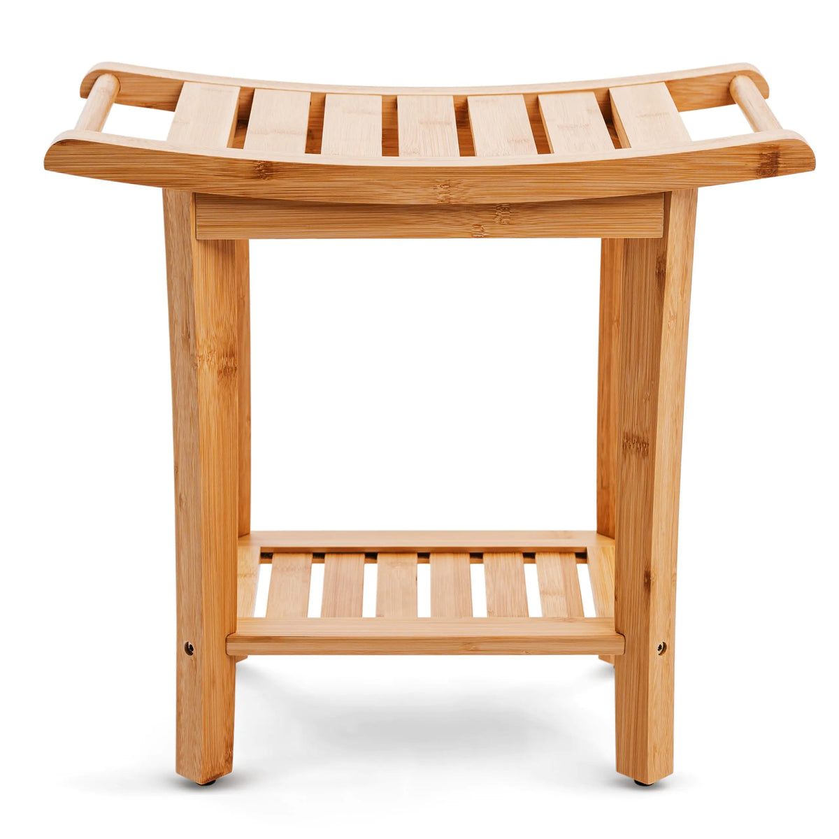 Natural bamboo shower bench with storage shelf