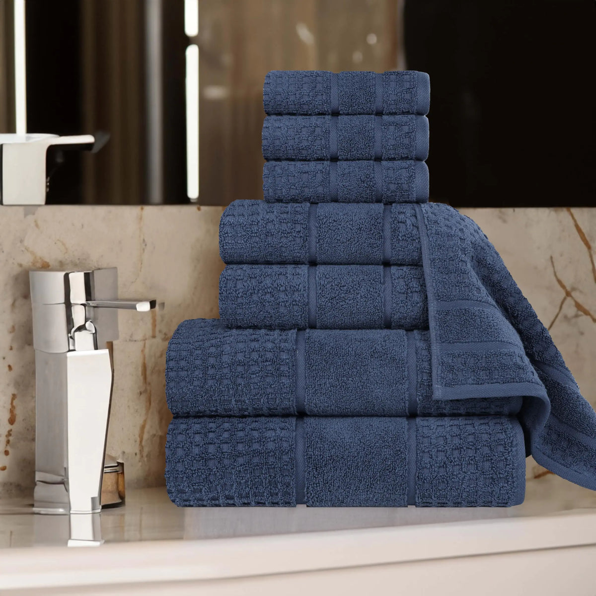 Zero-twist waffle-border towel set of 8
