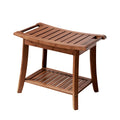 Solid bamboo shower bench with lower storage shelf