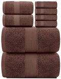 Combed cotton 8-piece towel set brown