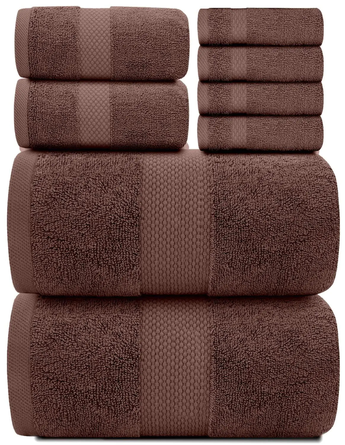 Combed cotton 8-piece towel set brown