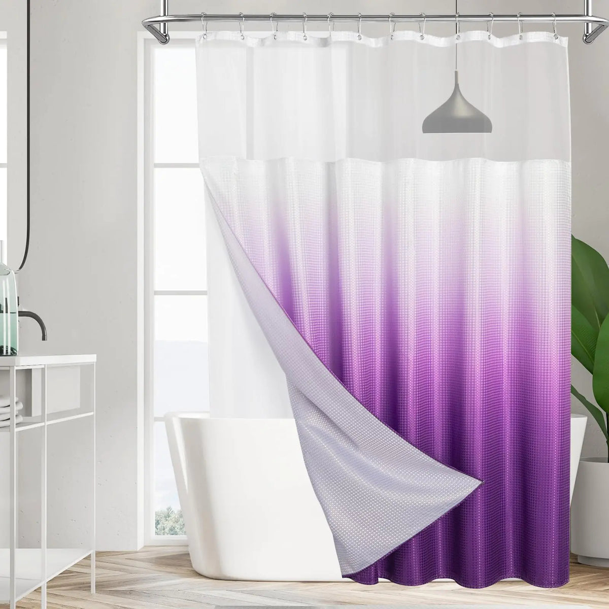 Waffle-weave spa shower curtain