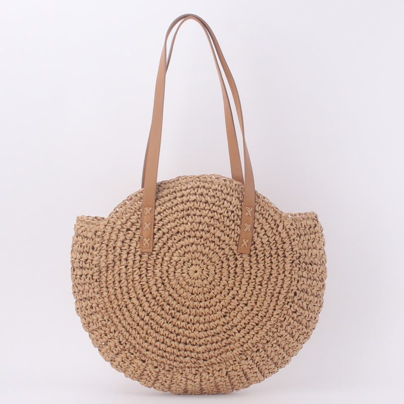 Round Woven Straw Shoulder Bag