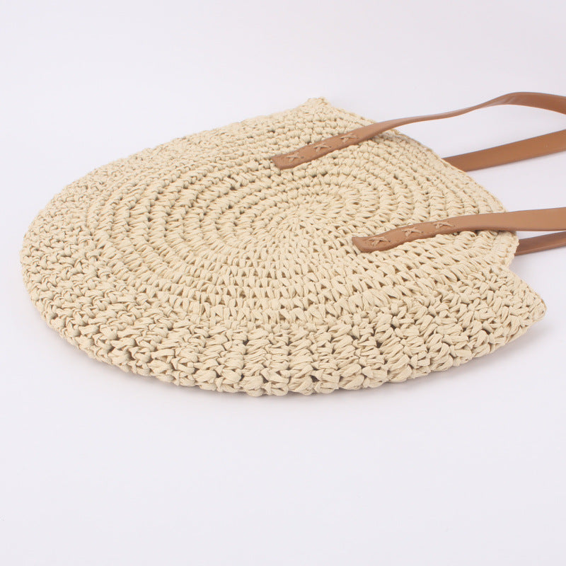 Round Woven Straw Shoulder Bag