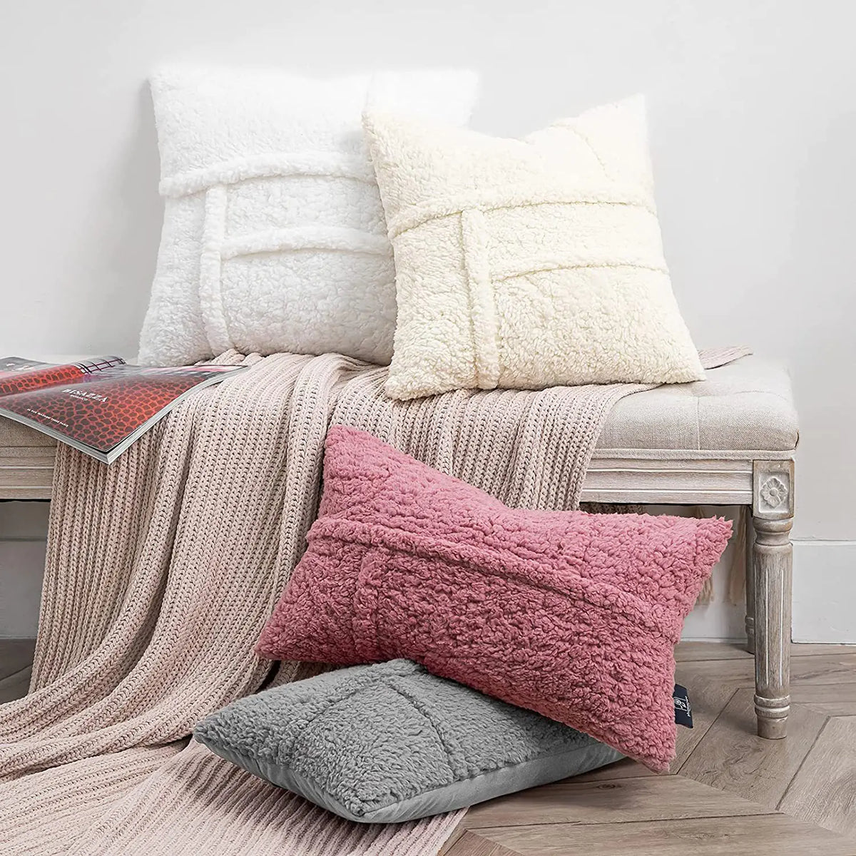 Double-sided lambswool cushion cover